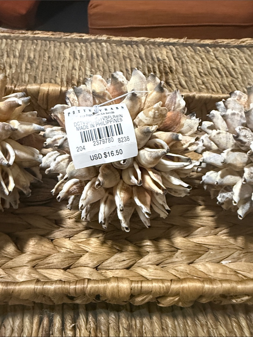 Pottery Barn Natural Shell Ornament Ball in Beige White